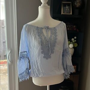 Cato Blue Embellished Tie Front Blouse